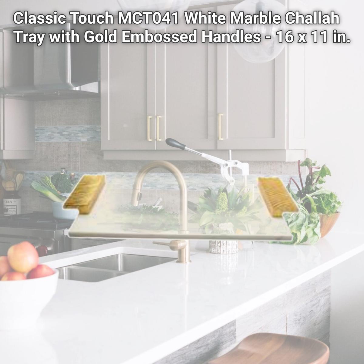 Picture of Classic Touch MCT041 White Marble Challah Tray with Gold Embossed Handles - 16 x 11 in.