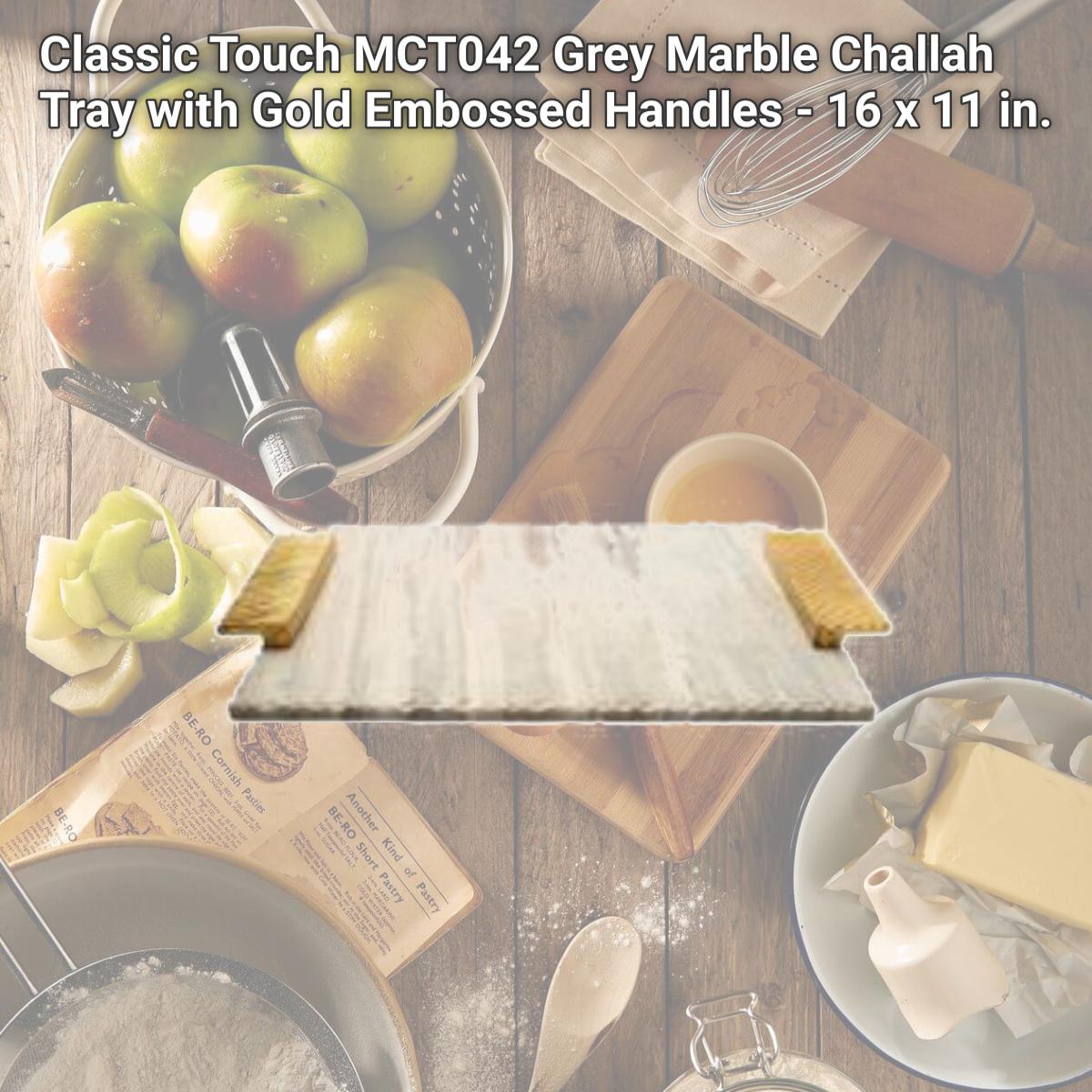 Picture of Classic Touch MCT042 Grey Marble Challah Tray with Gold Embossed Handles - 16 x 11 in.
