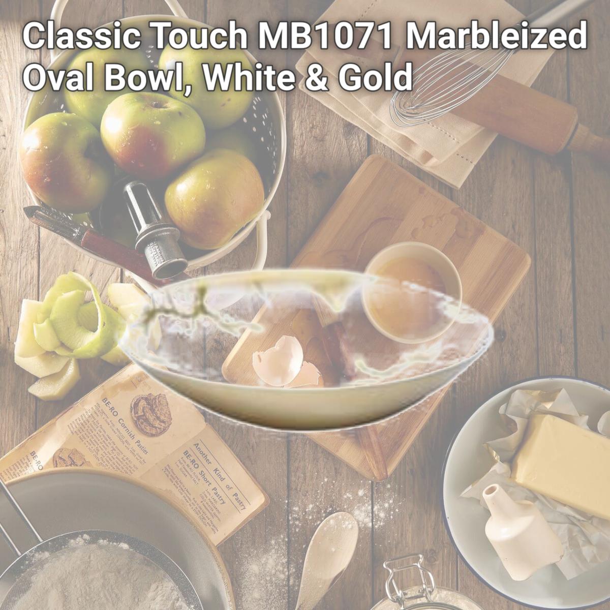 Picture of Classic Touch MB1071 Marbleized Oval Bowl, White & Gold