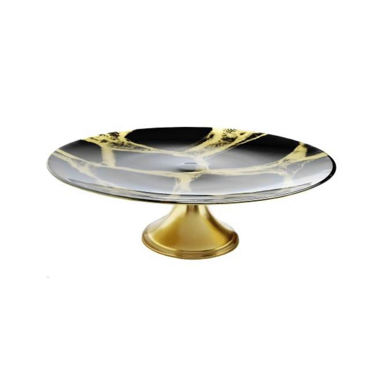 Classic Touch Mcp1082 Marbleized Footed Cake Stand, Black & Gold