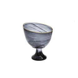 Classic Touch Cfb2022 Alabaster Footed Candy Bowl With Gold Trim, Black