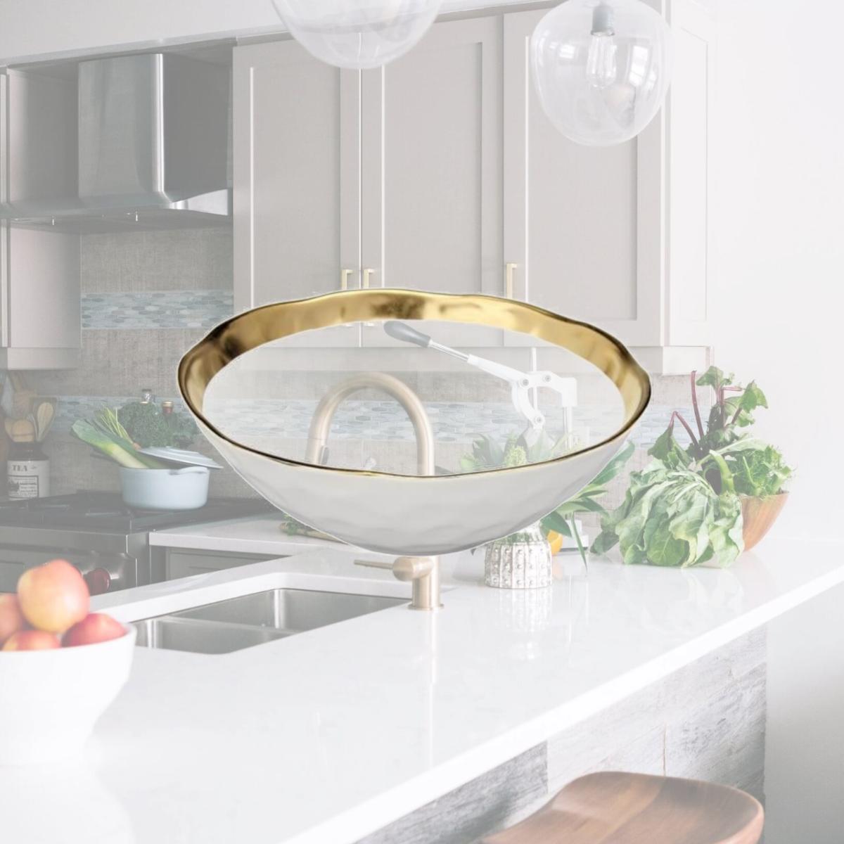 Picture of Classic Touch WPB539 Porcelain Bowl with Gold Rim, White