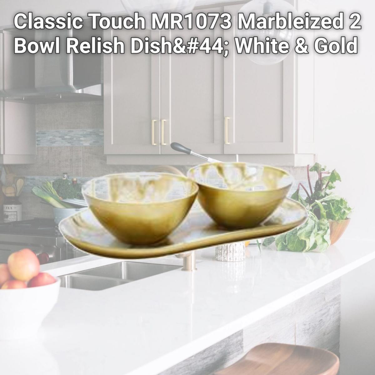 Picture of Classic Touch MR1073 Marbleized 2 Bowl Relish Dish, White & Gold