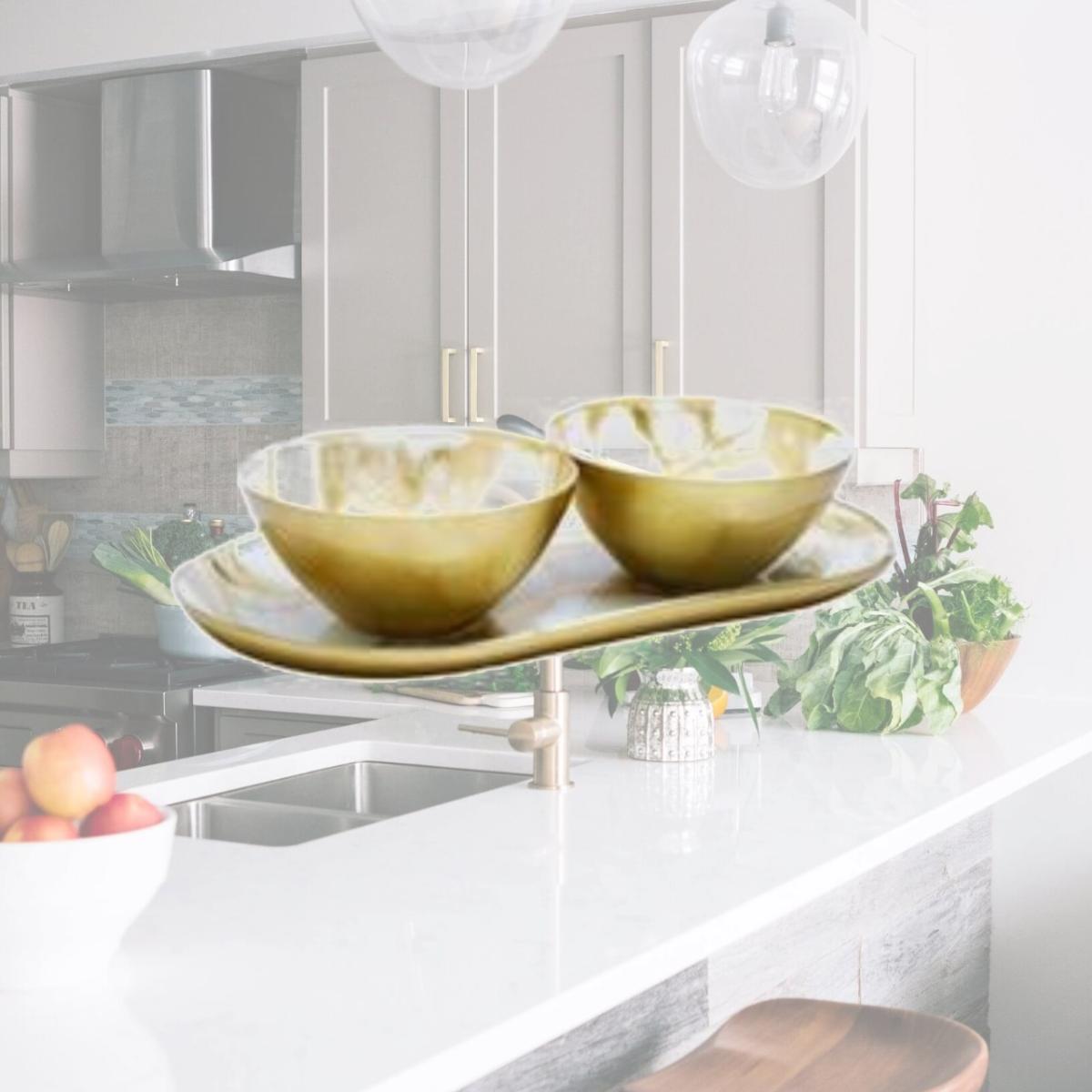 Picture of Classic Touch MR1073 Marbleized 2 Bowl Relish Dish, White & Gold