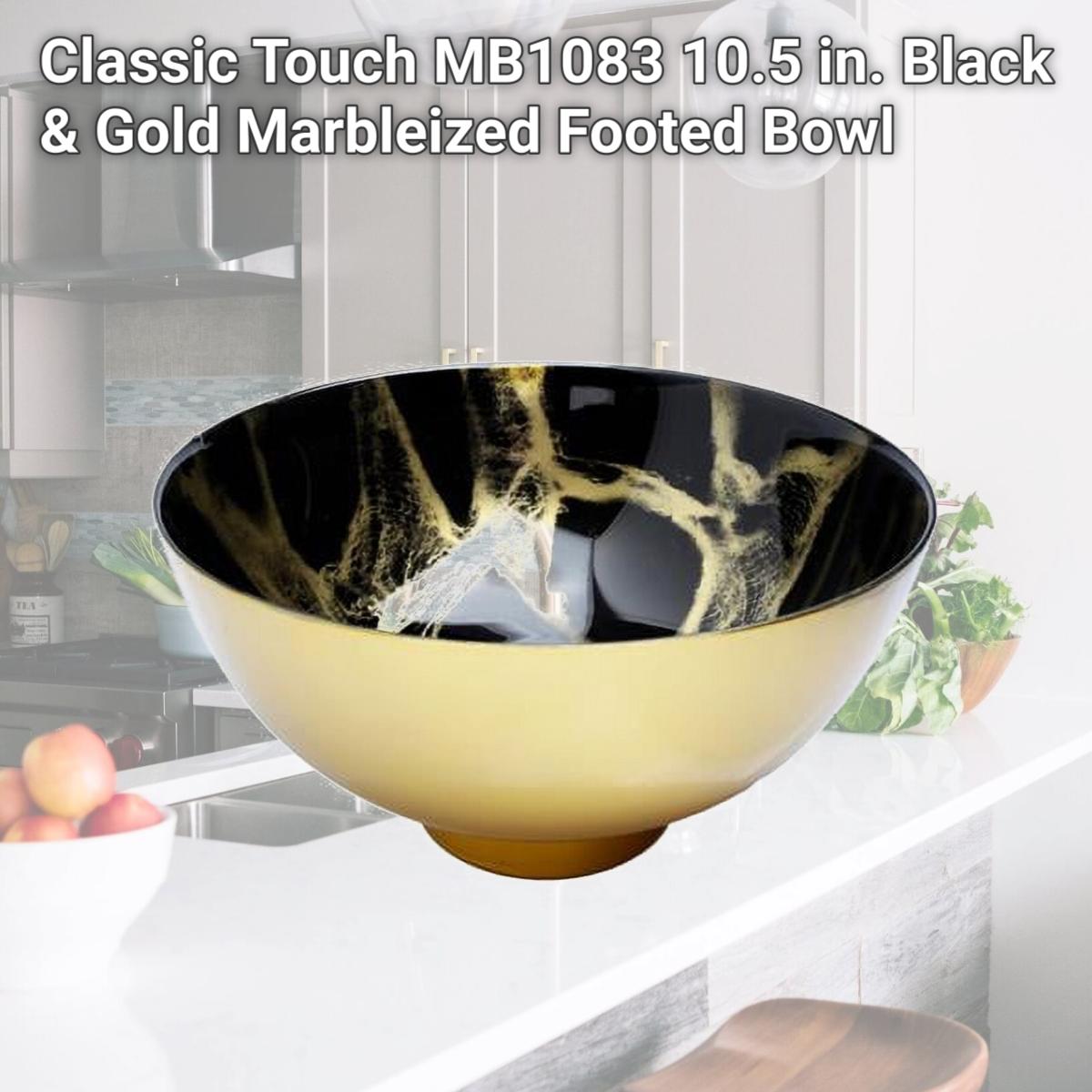 Picture of Classic Touch MB1083 10.5 in. Black & Gold Marbleized Footed Bowl