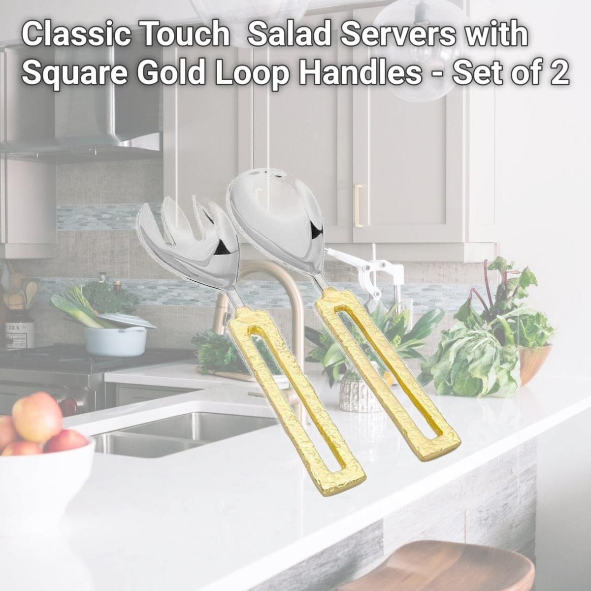 Picture of Classic Touch TPSS1090 Salad Servers with Square Gold Loop Handles - Set of 2