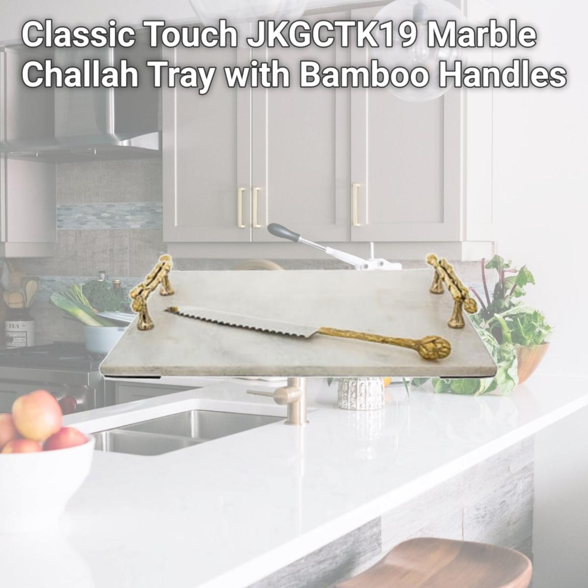 Picture of Classic Touch JKGCTK19 Marble Challah Tray with Bamboo Handles