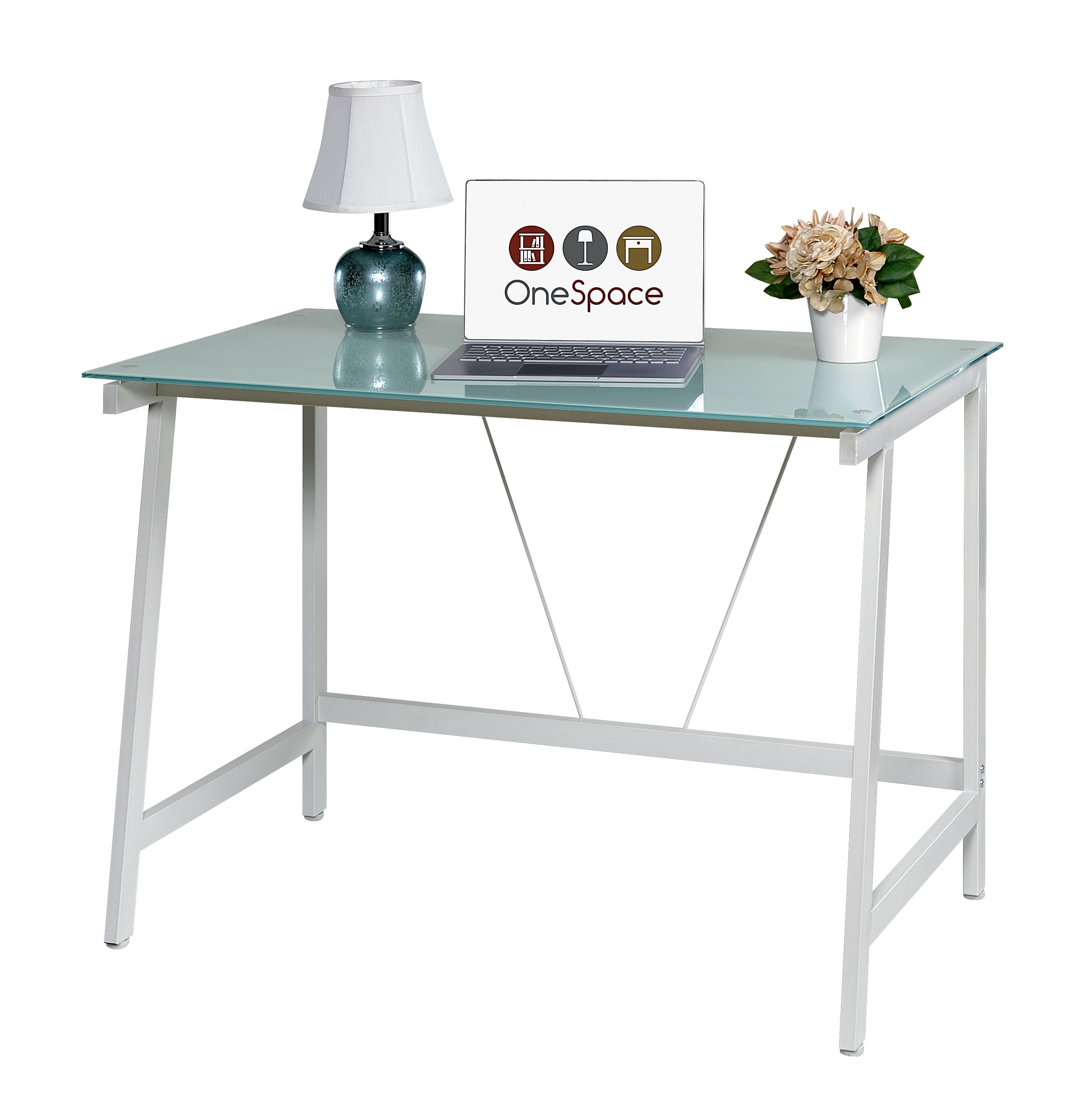 Comfort Products 50-hd0107 Contemporary Glass Writing Desk, Steel Frame - White & Cool Blue