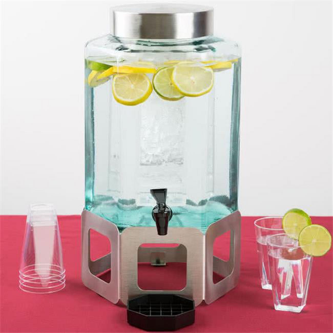 1111-55 2 Gal Stainless Steel Cutout 55 Beverage Dispenser With Ice Chamber - Green & Silver