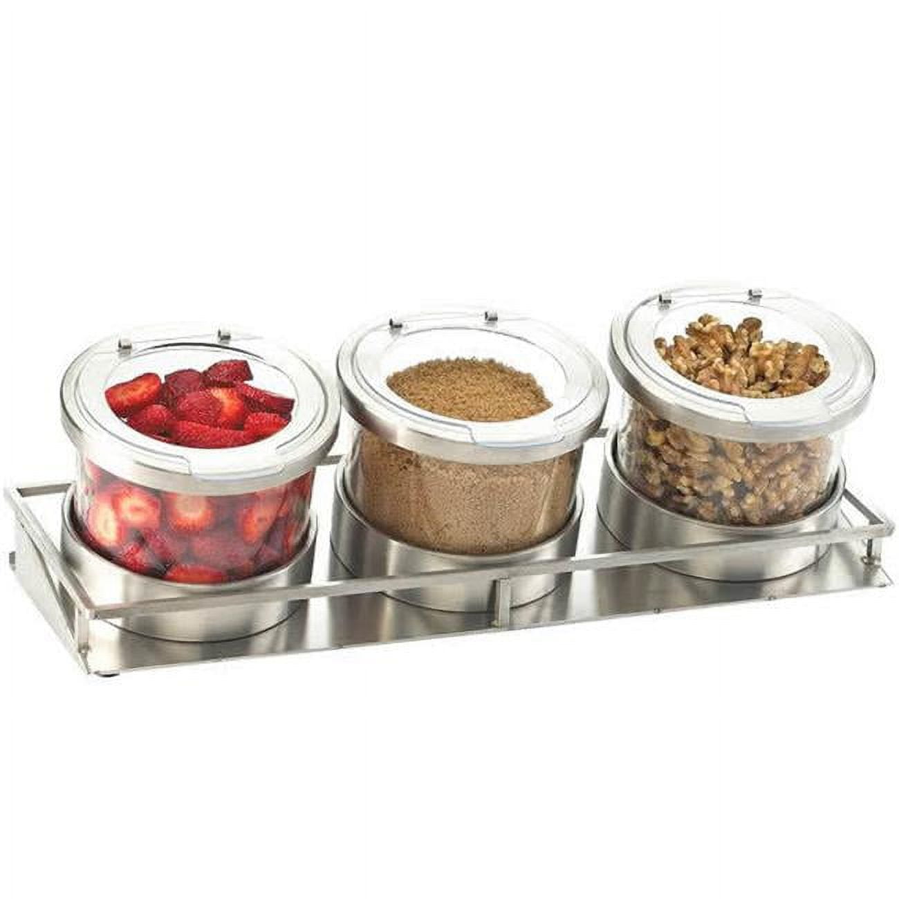 1850-5-55hl Mixology Stainless Steel 3 Jar Horizontal Display With Hinged Lids - Silver