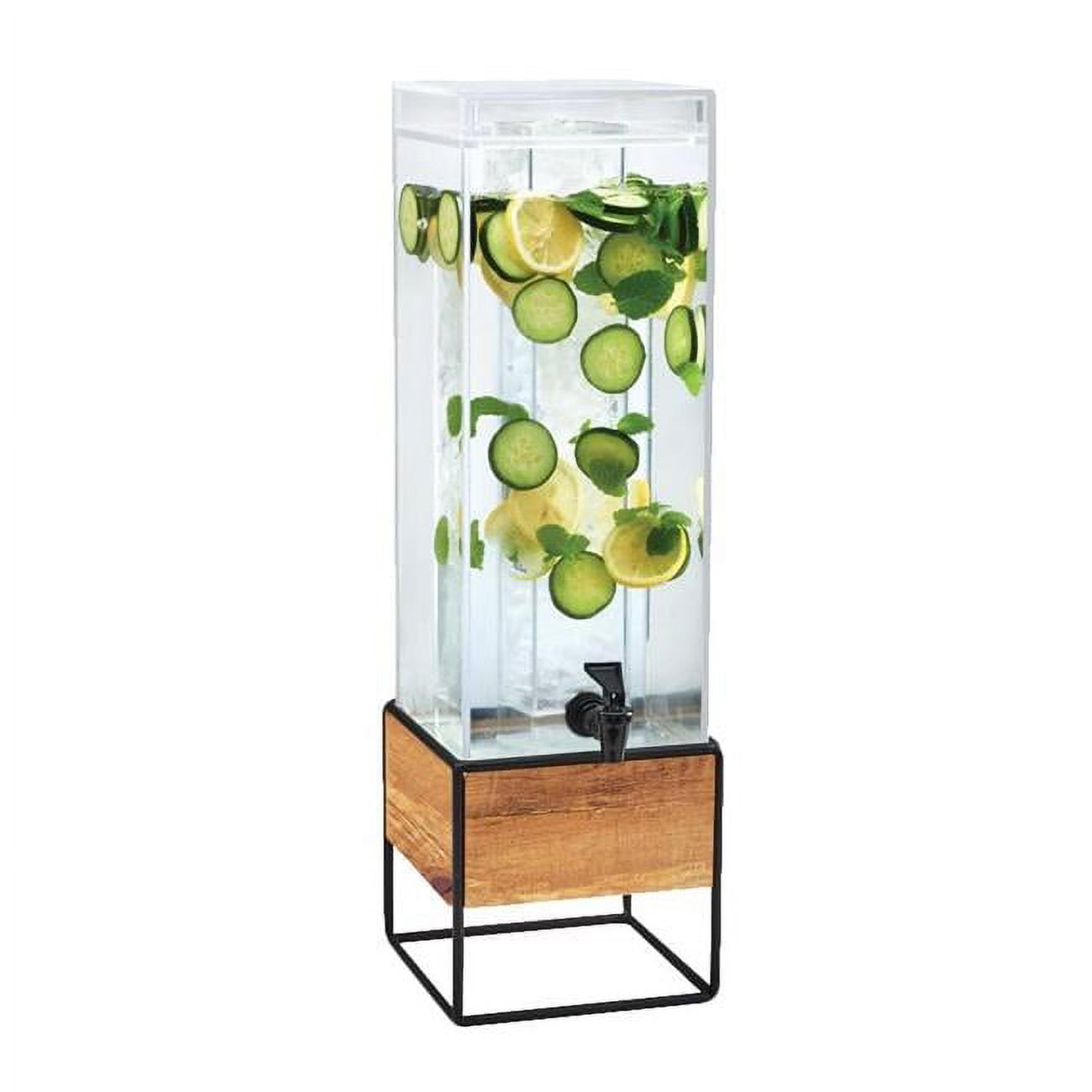 3561-3-99 3 Gal Madera Square Beverage Dispenser With Walnut, Metal Base & Ice Chamber - 8 X 8 X 25.5 In.