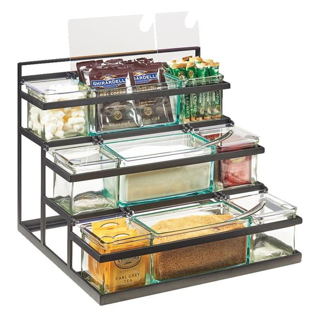 3603-13 3-step Black Coffee Condiment Station With 9 Glass Jars - 16 X 14.75d13.5 In.