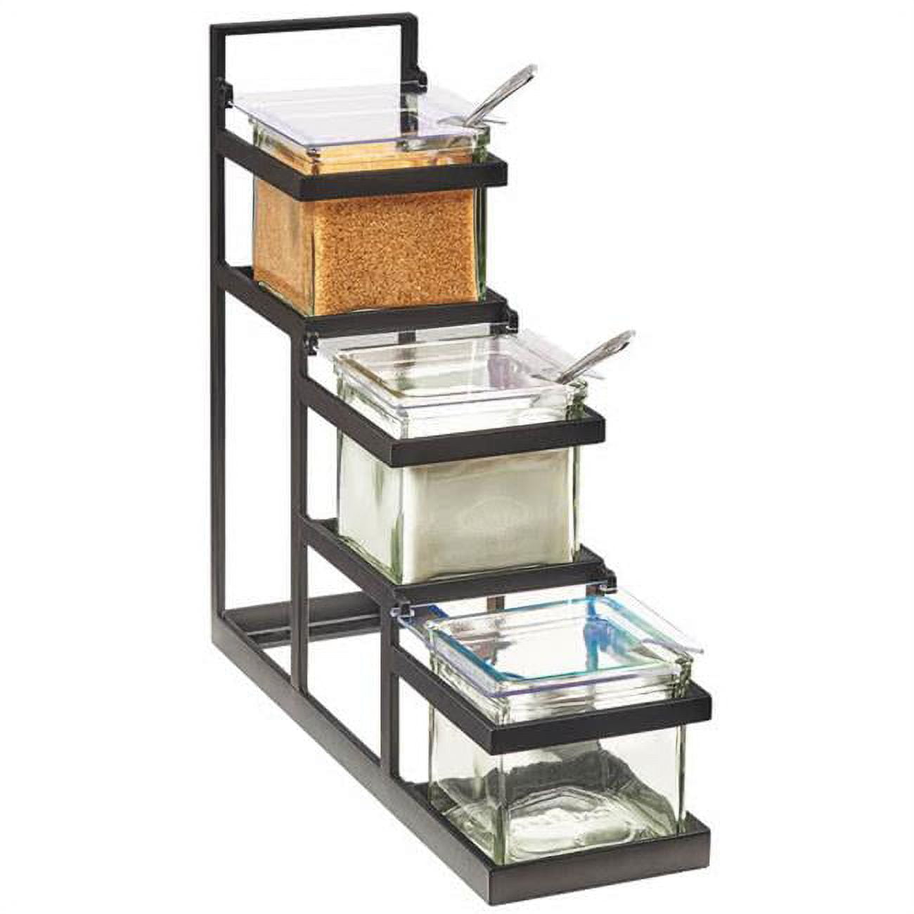 3605-13 3-step Black Condiment Display With 3 Glass Jars - 14.75 X 4.5 X 13.5 In.