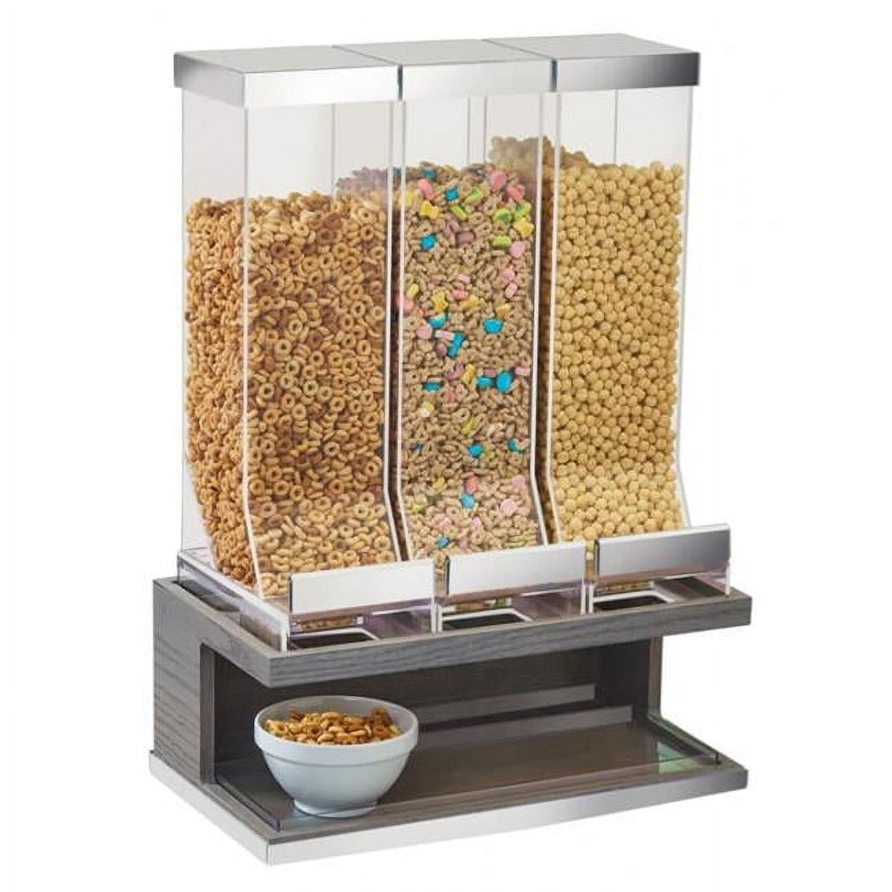 3823-83 Ashwood 3 Compartment Gray Oak Wood Cereal Dispenser - 17.5 X 9.5 X 24 In.