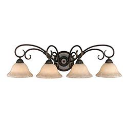60-6462 10 In. & 32 In. 4-light Mounted Classic Bathroom Vanity By Satco Curved Metal Wall Mount Base Glass Shades, Bronze