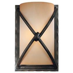 60-6471 Rectangular Modern Wall Sconce Light By Satco & Curved Top Shade Crossed Metal Base Glass, Bronze
