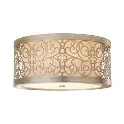 60-6465 14 In. & 15 In. Silver Elegant Flush Mount Ceiling Light By Satco Curved Fancy Metal Exterior Frame Interior Linen Shade, Tan