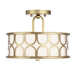 M60015nb Semi Flush - White Fabric Shade With Natural Brass