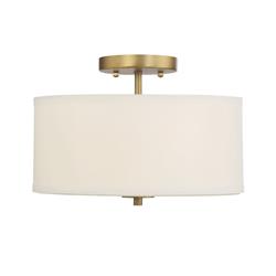 M60008nb Semi Flush - White Fabric Shade With Natural Brass