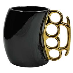 -1026 Brass Knuckle Mug Ceramic, Black & Gold