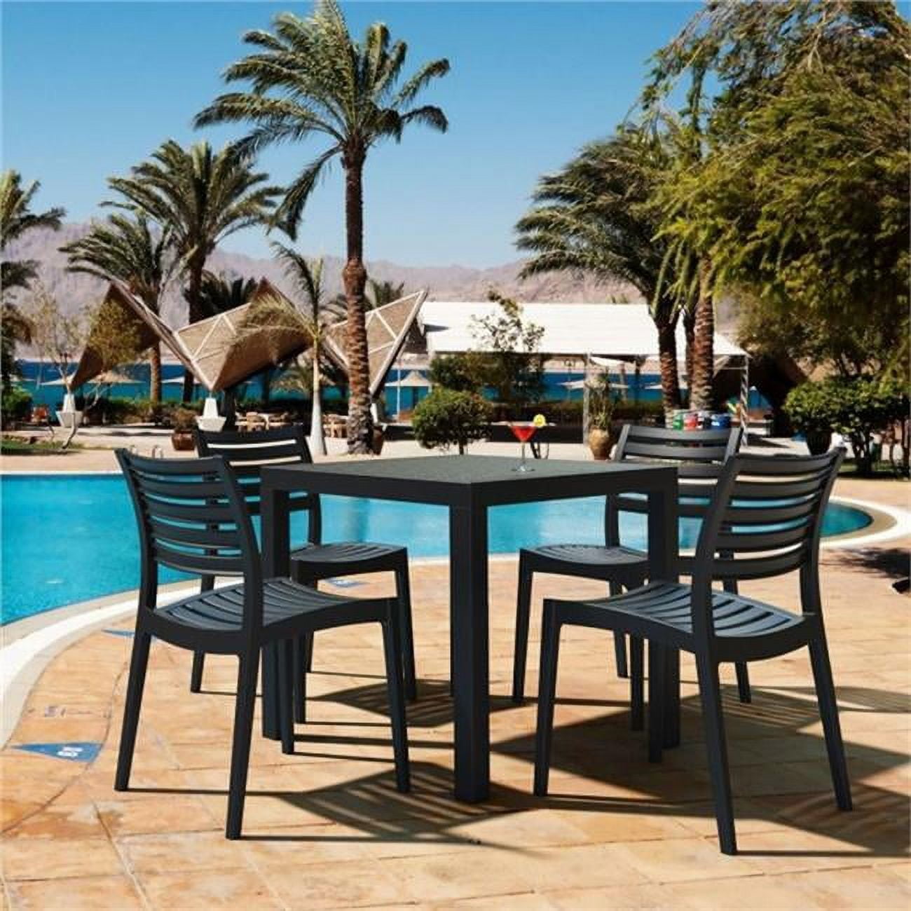 Isp1641s-bla Ares Resin Square Dining Set With 4 Chairs, Black