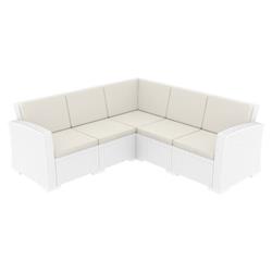 Isp834-wh Monaco Resin Patio Sectional, 5 Piece - White With Cushion
