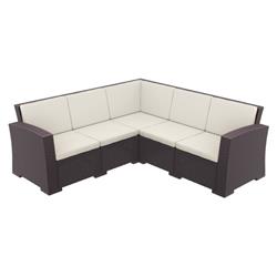Isp834-br Monaco Resin Patio Sectional, 5 Piece - Brown With Cushion
