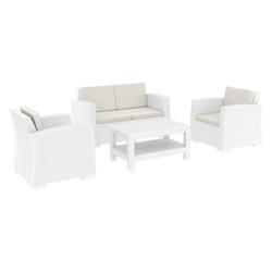 Isp835-wh Monaco Resin Patio Seating Set, 4 Person - 4 Piece White With Cushion