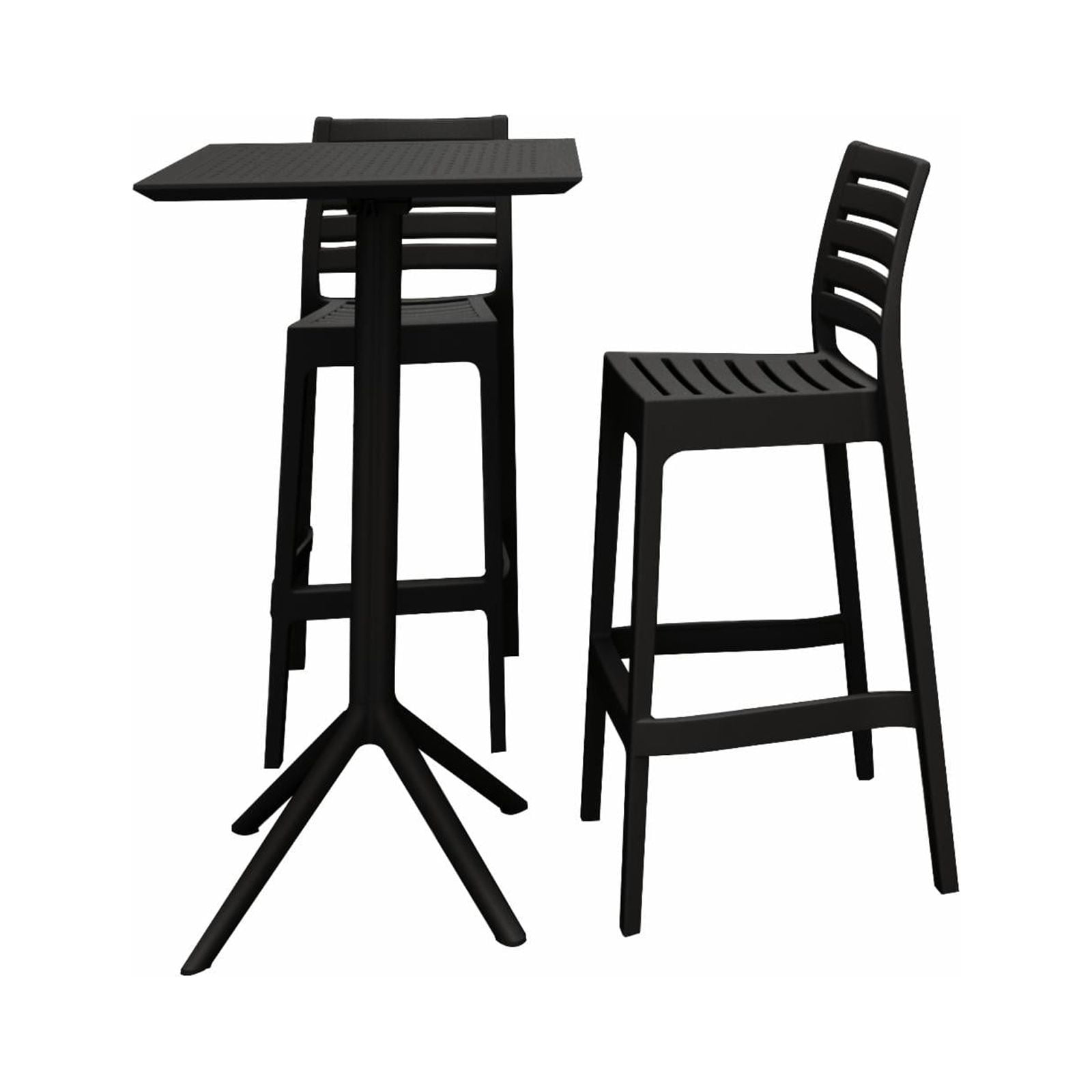 Isp1161s-bla Sky Ares Square Bar Set With 2 Barstools, Black