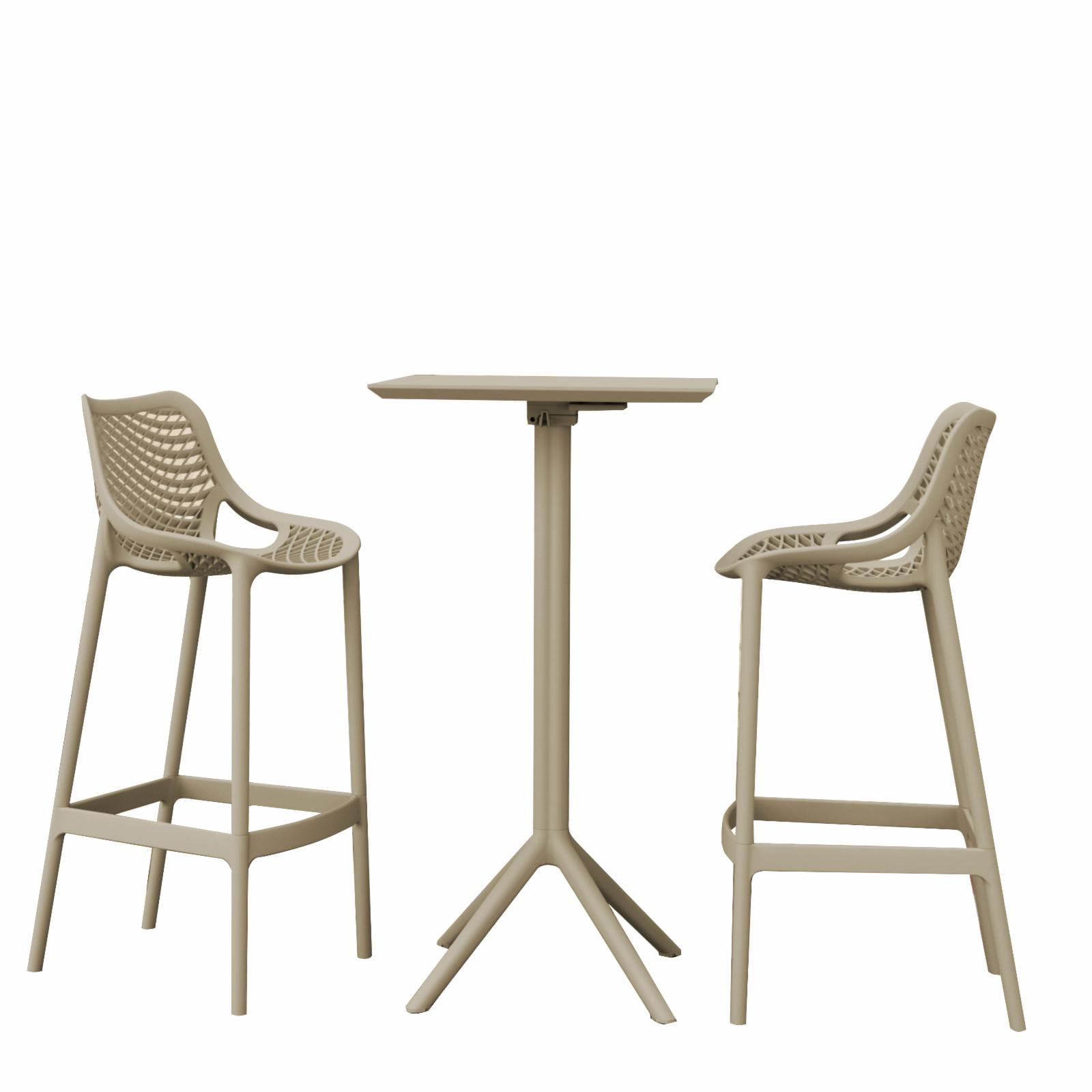 Isp1162s-dvr Sky Air Square Bar Set With 2 Barstools, Taupe