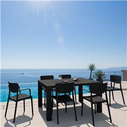 Isp1281s-bla Loft Outdoor Dining Set With 6 Arm Chairs & 55 In. Extension Table, Black
