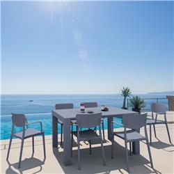 Isp1281s-dgr Loft Outdoor Dining Set With 6 Arm Chairs & 55 In. Extension Table, Dark Grey