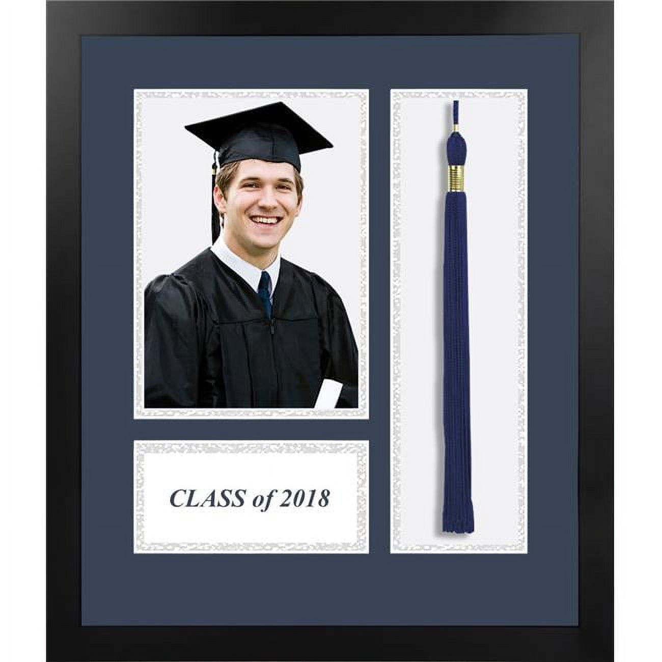 Acfmbkns18 2018 Academic Black Photo Frame, Navy & Silver Matting With Tassel Opening 5 X 7 In. Photo Opening