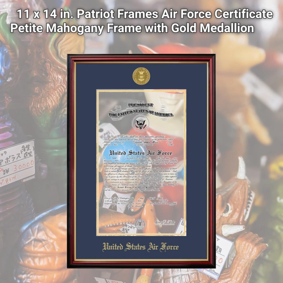 Picture of Campus Images AFCPT00111x14 11 x 14 in. Patriot Frames Air Force Certificate Petite Mahogany Frame with Gold Medallion