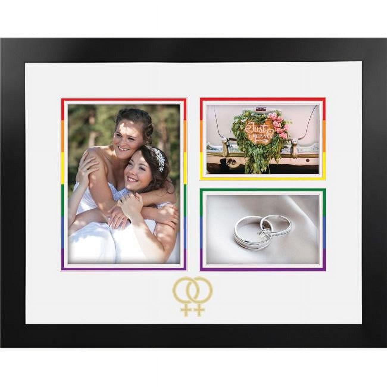 Mpvswg02 Lgbtq Wedding Multi-photo Frame With White & Rainbow Mat - Gold Interlocking Woman