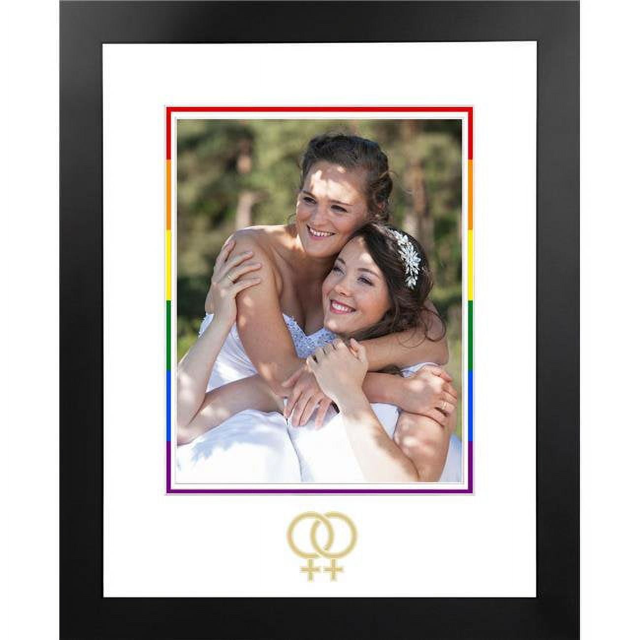 Pvsswg02 8 X 10 In. Lgbtq Wedding Portrait Frame With White & Rainbow Mat - Gold Interlocking Woman
