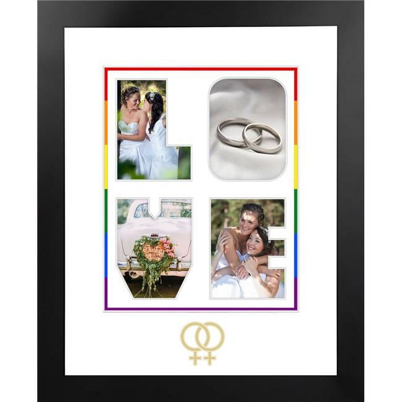 Ssvswg02 Lgbtq Pride Wedding Love Snapshot Photo Frame With White & Rainbow Mat -gold Interlocking Woman
