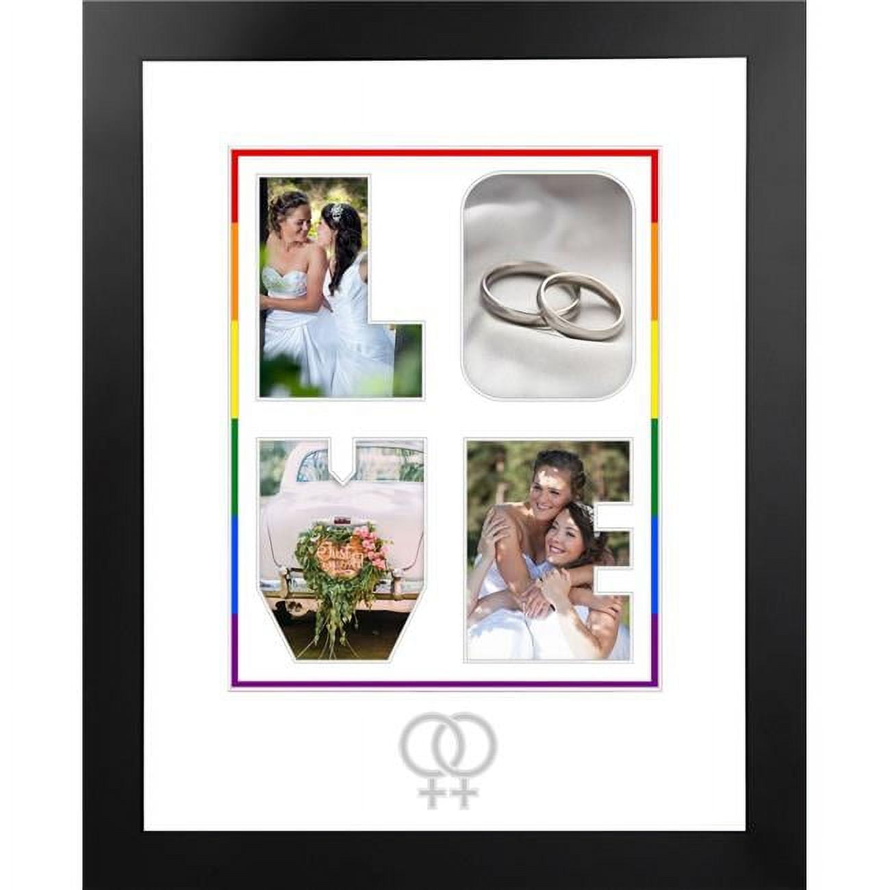 Ssvsws02 Lgbtq Pride Wedding Love Snapshot Photo Frame With White & Rainbow Mat - Silver Interlocking Woman