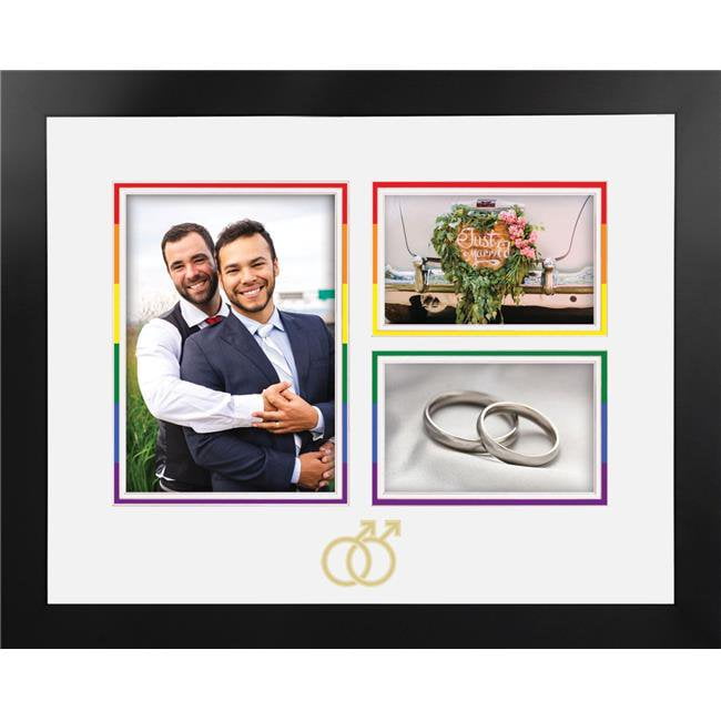 Mpmswg03 Lgbtq Pride Wedding Multi-photo Frame With White & Rainbow Mat -gold Interlocking Man