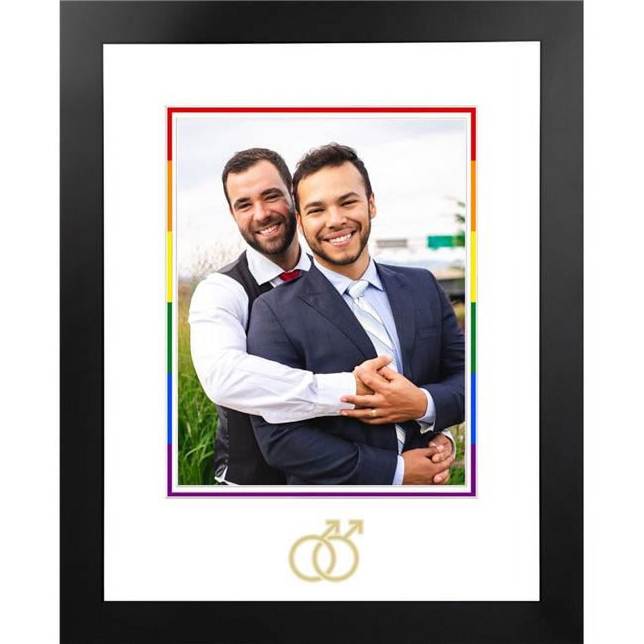 Pmsswg03 8 X 10 In. Lgbtq Pride Wedding Portrait Frame With White & Rainbow Mat - Gold Interlocking Man
