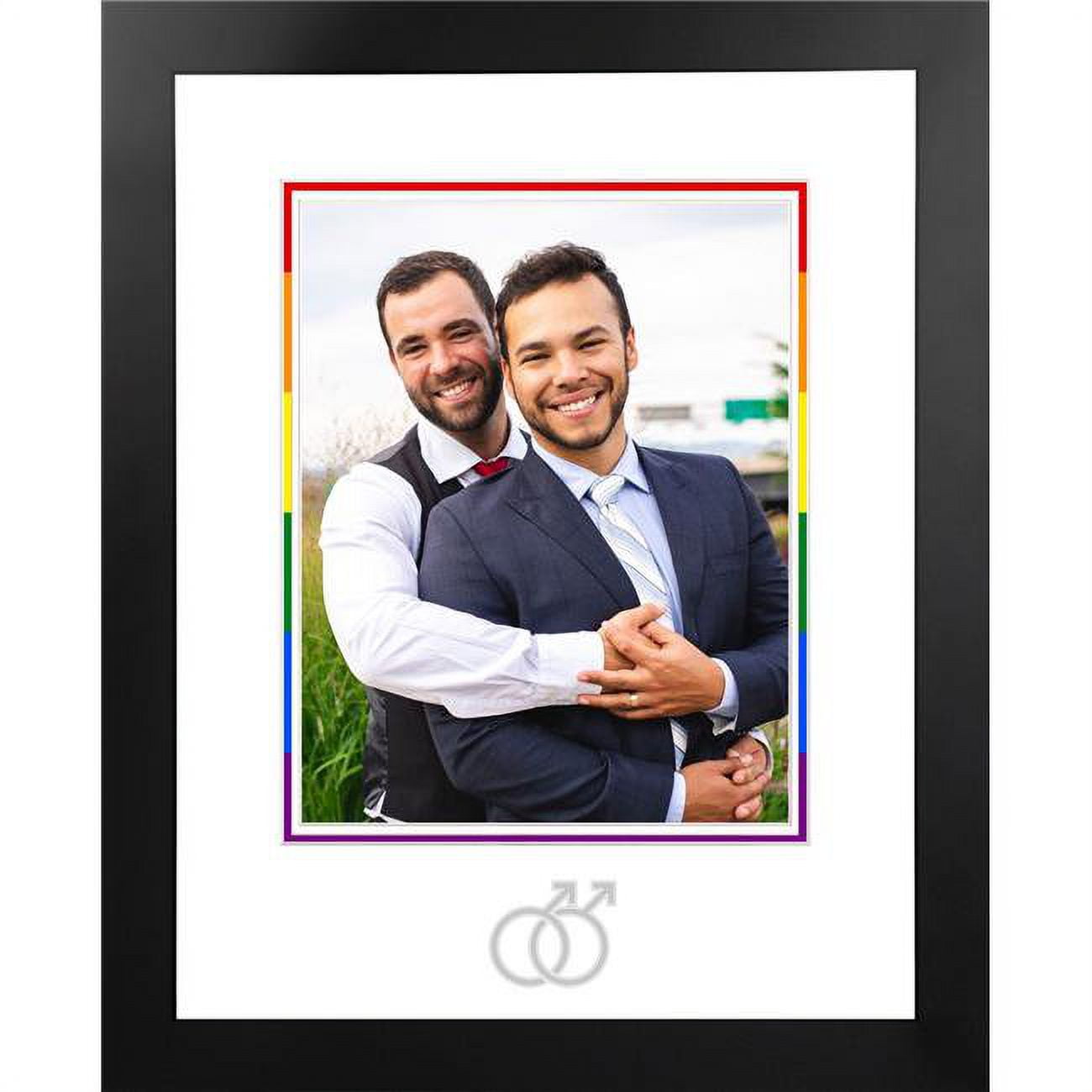 Pmssws03 8 X 10 In. Lgbtq Pride Wedding Portrait Frame With White & Rainbow Mat - Silver Interlocking Man