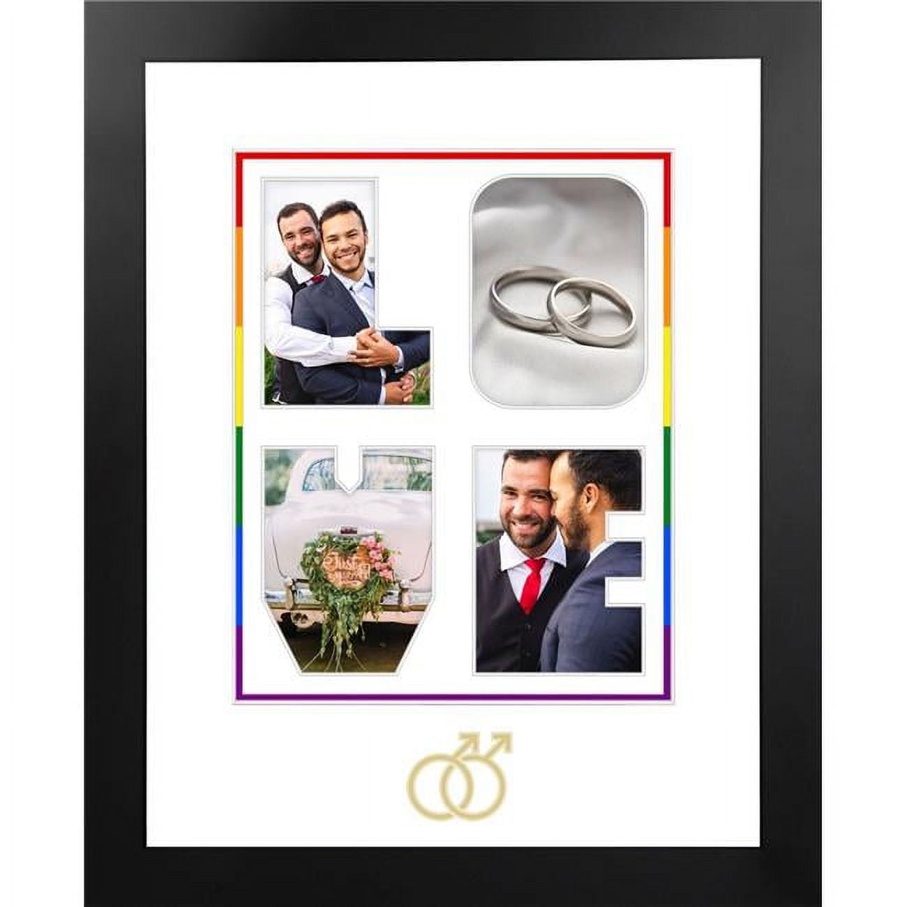 Ssmswg03 Lgbtq Pride Wedding Love Snapshot Photo Frame With White & Rainbow Mat - Gold Interlocking Man