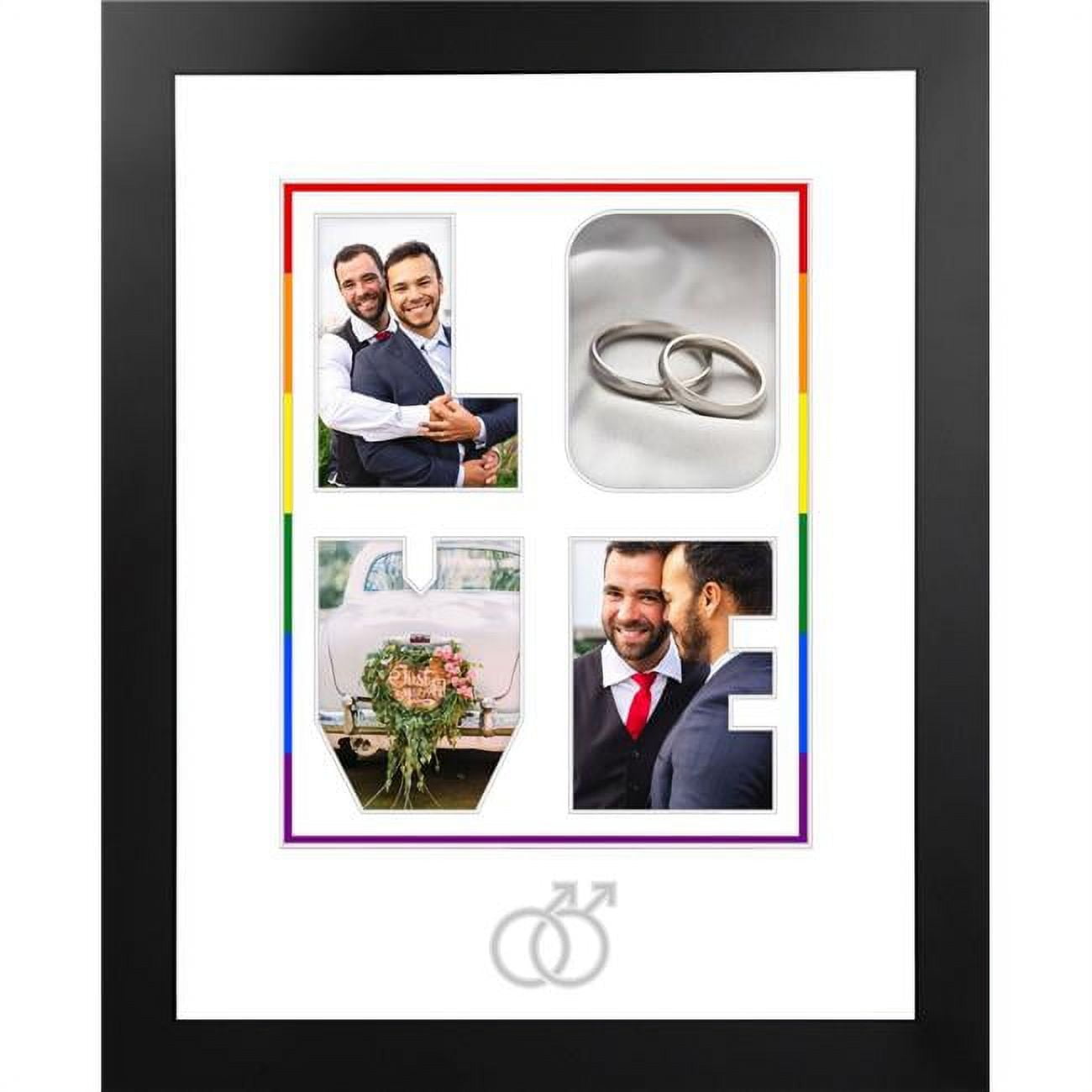 Ssmsws03 Lgbtq Pride Wedding Love Snapshot Photo Frame With White & Rainbow Mat - Silver Interlocking Man