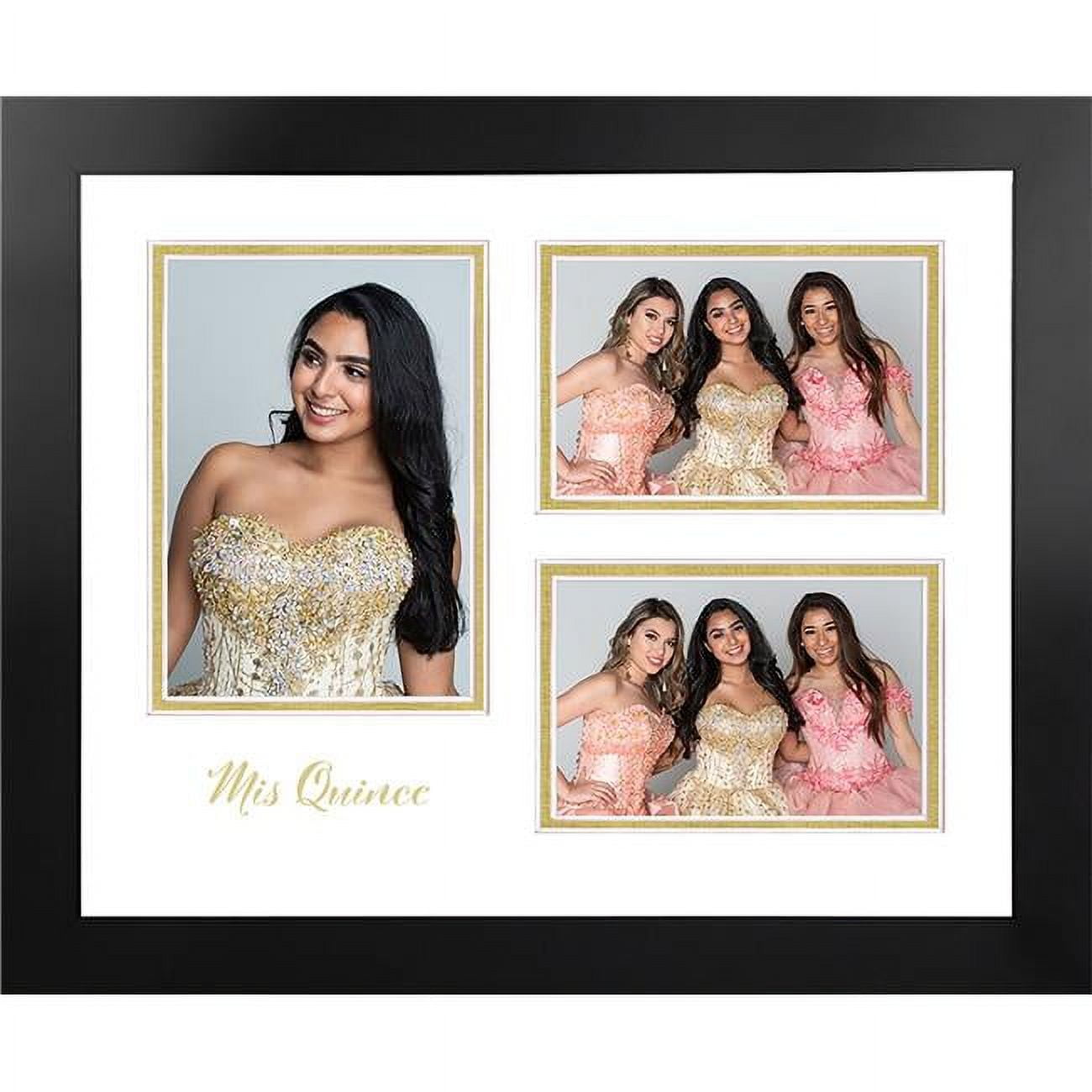 Mqnbwgto Mis Quince Triple Opening Photo Frame White & Gold Mat - Gold Imprint