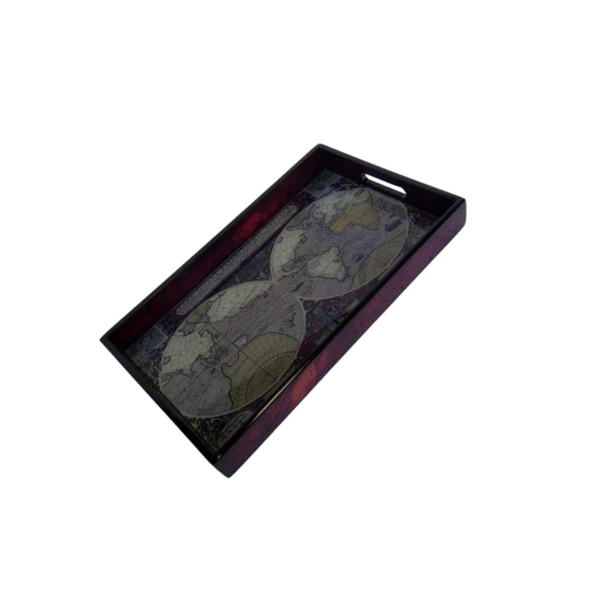 Picture of Cheungs FP-4422 Wood Tray with Glass Top Map Design - 9.5 x 1.75 x 15.75 in.