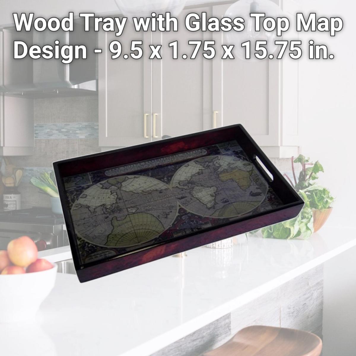 Picture of Cheungs FP-4422 Wood Tray with Glass Top Map Design - 9.5 x 1.75 x 15.75 in.