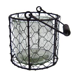 15s001brl Round Glass Jar In Wire Basket, Brown - Large