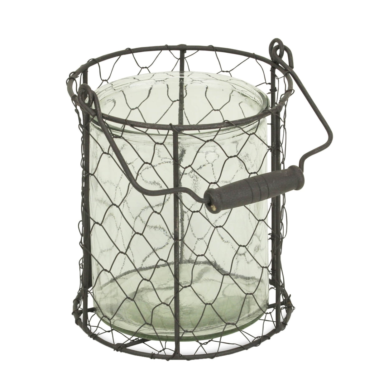 15s001brxl Round Glass Jar In Wire Basket, Brown - Extra Large
