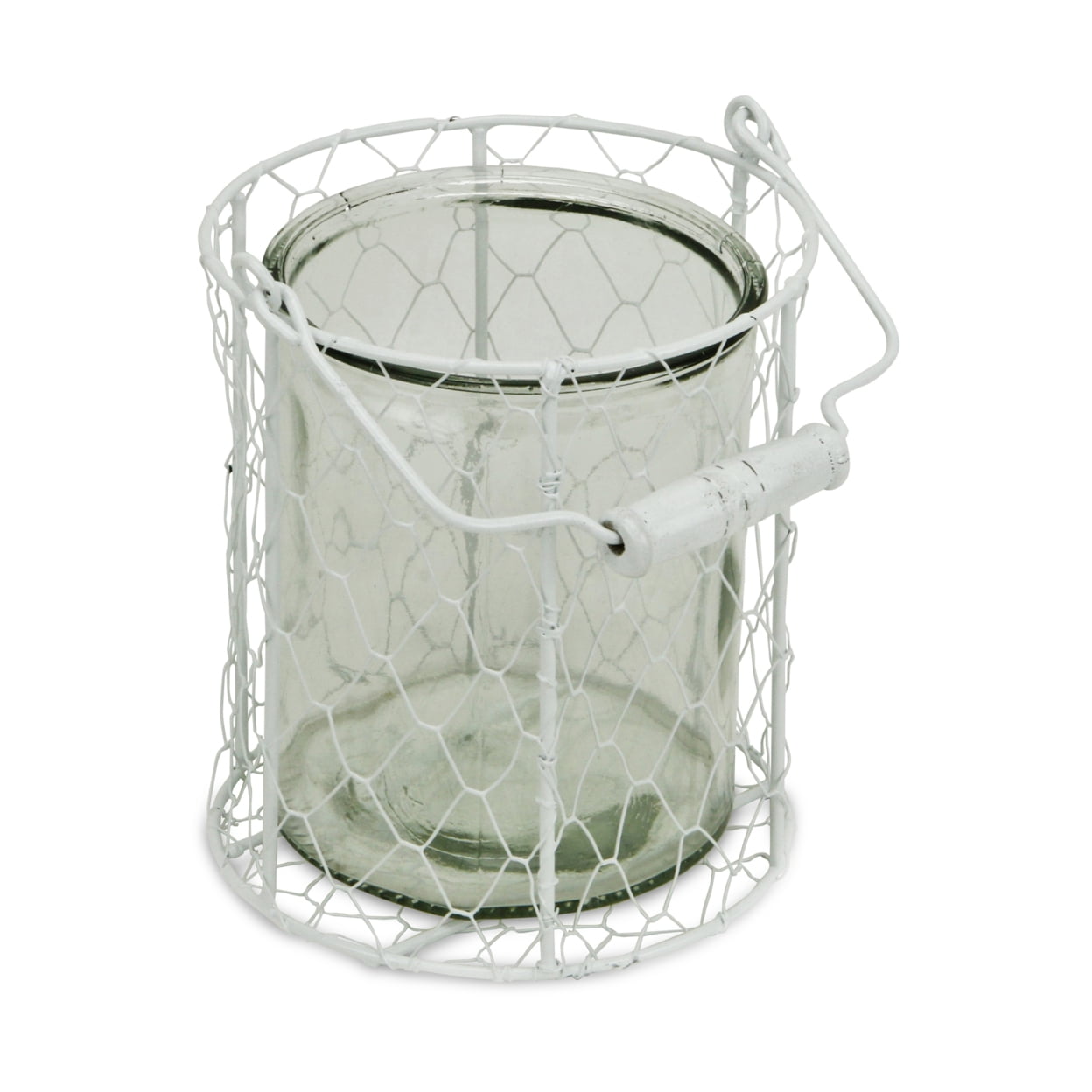 15s001wxl Round Glass Jar In Wire Basket, White - Extra Large