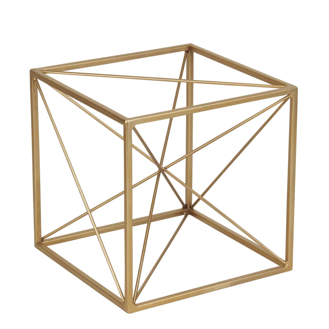4738l Decorative Golden Cube With Abstract Center Design, Large